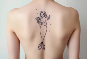 Mermaid tattoo full body soft face light grainy holding a shell in hand tattoo idea