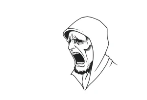 Confusion and pressure in thin lines on screaming solo traveler with no face tattoo idea