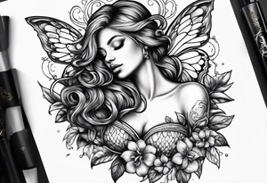 Fairy asleep on half a lemon tattoo idea