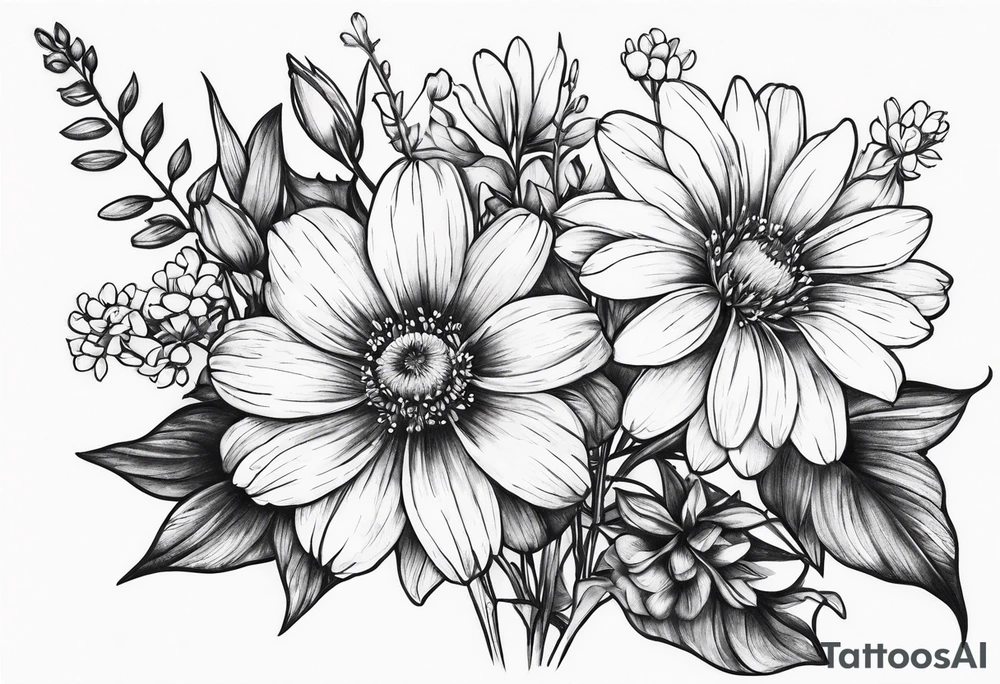 small long stem wildflower bouquet tattoo idea