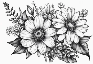small long stem wildflower bouquet tattoo idea