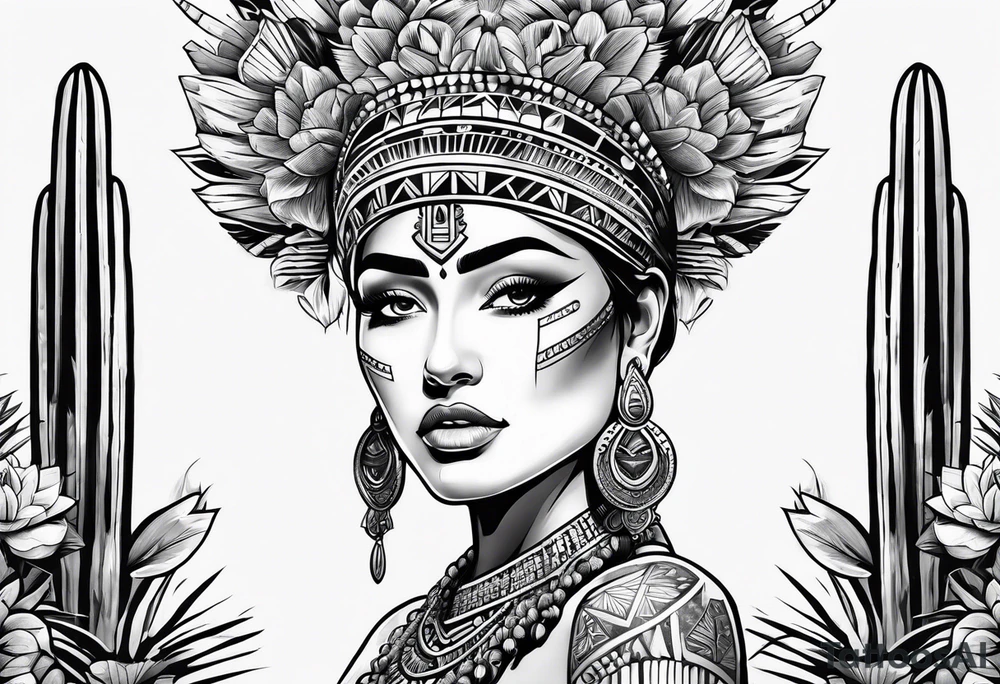 Aztec princess, cactus tattoo idea