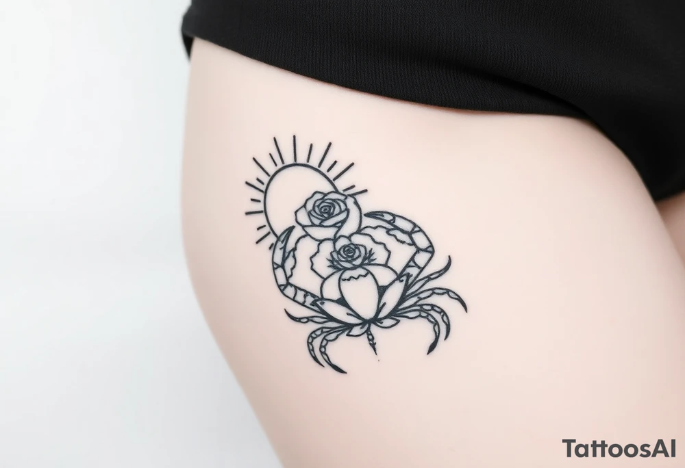Sun, rose, and crab traditional old school tattoo idea