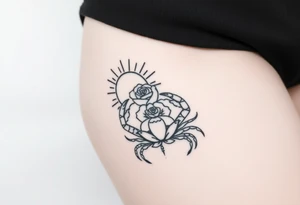 Sun, rose, and crab traditional old school tattoo idea