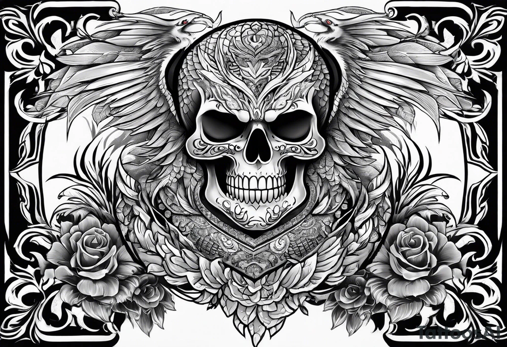 Dragon phoenix mexican skull full body tattoo idea