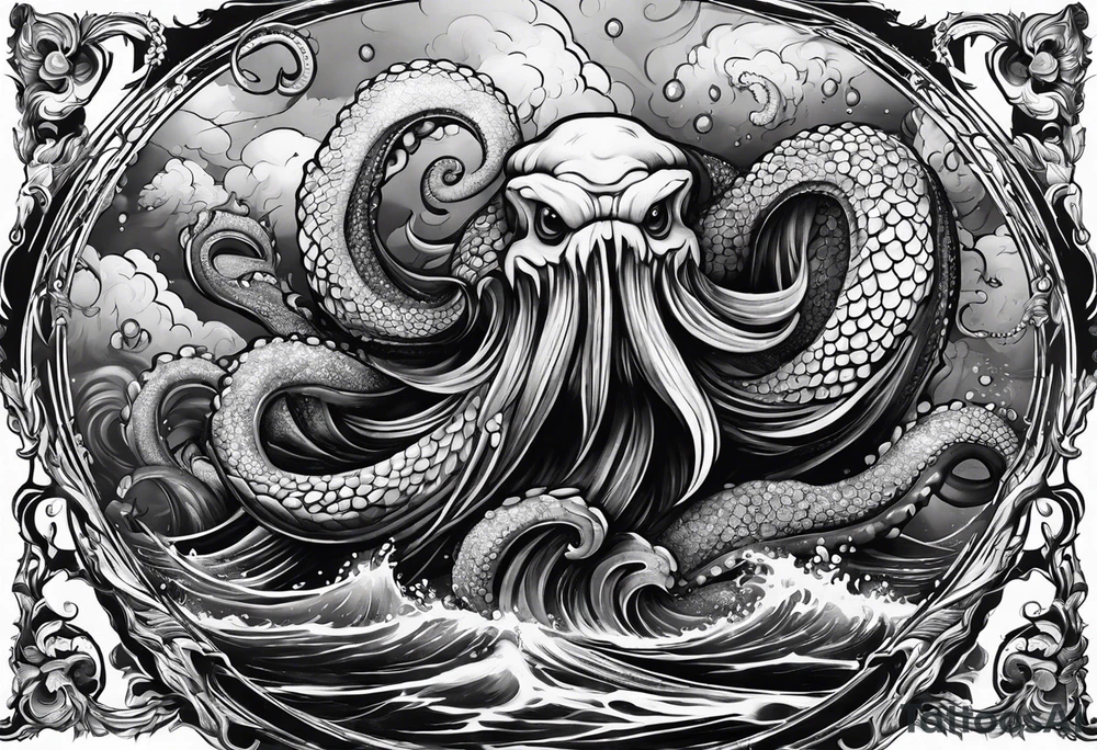 Kraken coming out of water tattoo idea