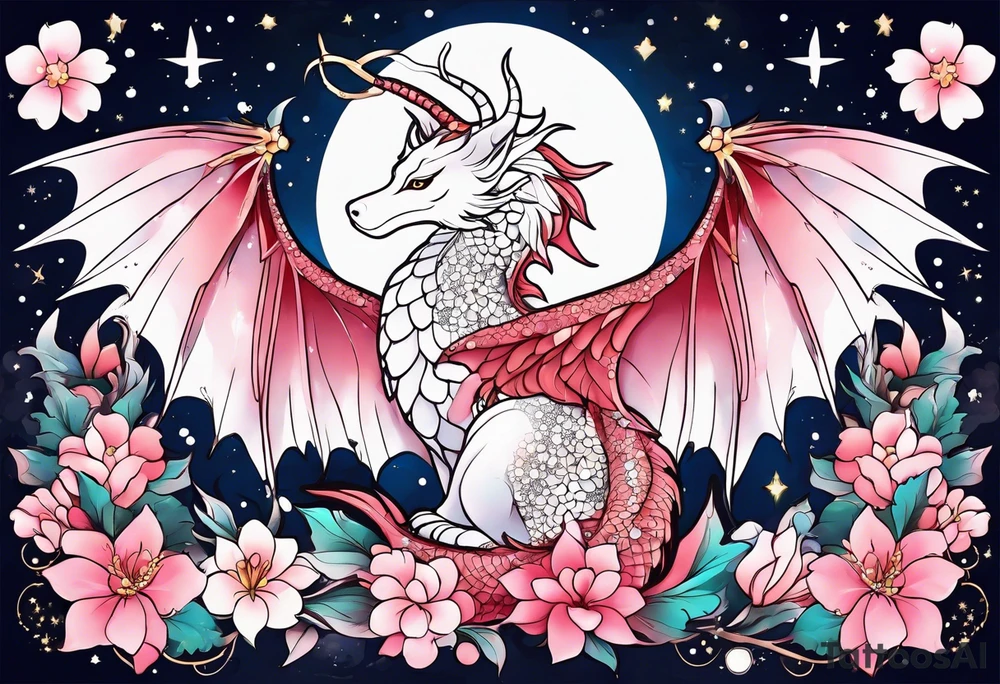 Constellation, wing , snow , cross , dragon female japan kawaii , flower tattoo idea