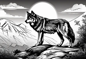 strength, small, howling wolf, elegant, sun, lenghty tattoo idea