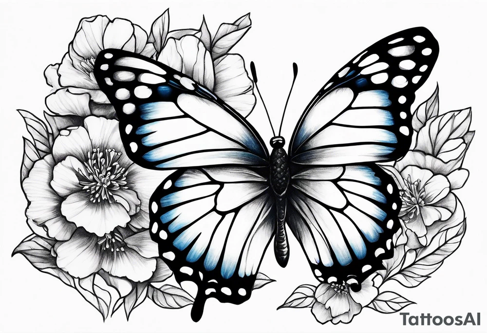 Moon carnation blue butterfly tattoo idea