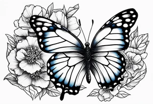 Moon carnation blue butterfly tattoo idea