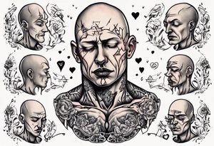 bald heartbroken man closeup tattoo idea