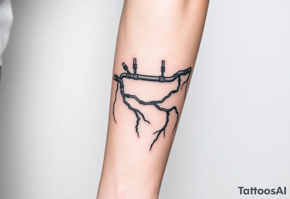 System of pipes that transitions into veins of forearm tattoo idea