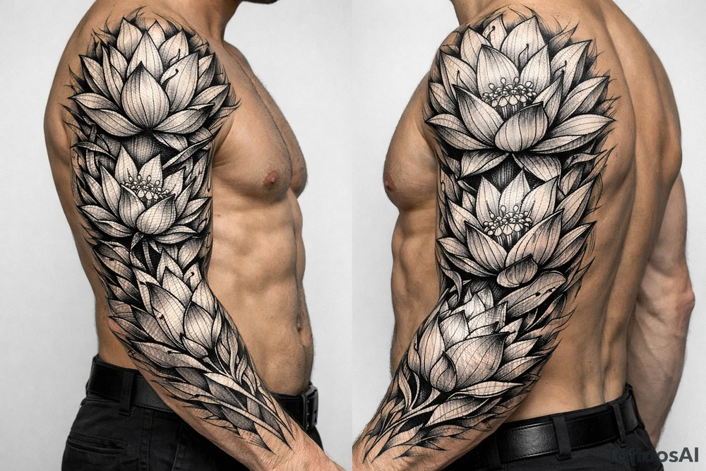 a lotus flower with fine linework tattoo idea