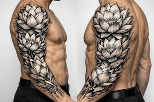 a lotus flower with fine linework tattoo idea
