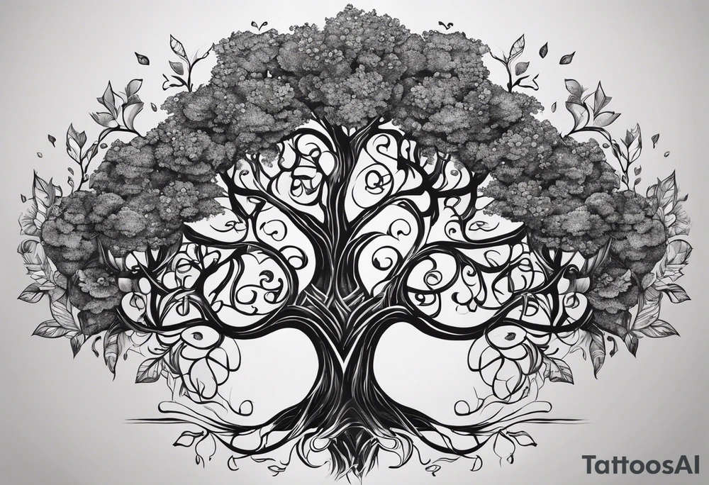 A family tree with the names Larry , J'Mille , Orenzo , Kameron , Kaleb Chance, K'Mia London , Brooklyn , Jayla , Violet tattoo idea