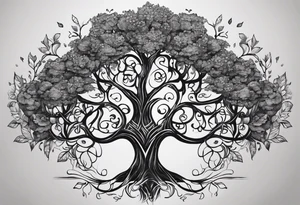 A family tree with the names Larry , J'Mille , Orenzo , Kameron , Kaleb Chance, K'Mia London , Brooklyn , Jayla , Violet tattoo idea