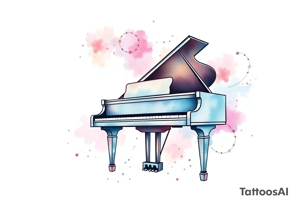 dreamy grand piano under the star tattoo idea