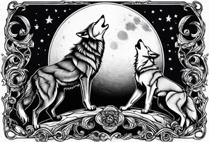 Wolfs and cubs howling at moon tattoo idea