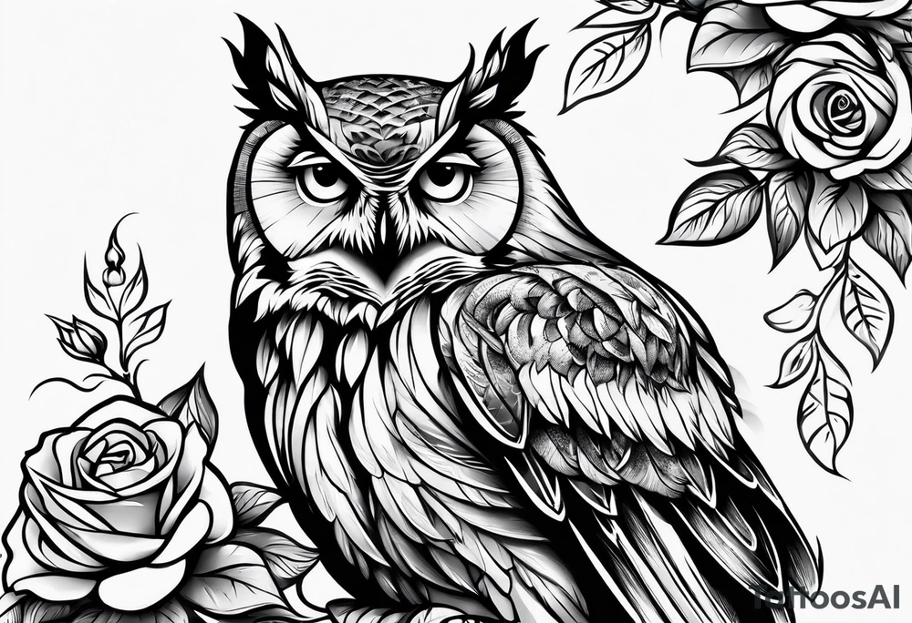 An owl, a rose tattoo idea