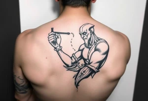 verseau badass version humanisé homme faisant découler de l'eau de sa jarre sur le long du bras tattoo idea