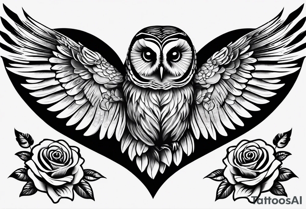 Barred owl with a rose and a heart tattoo idea
