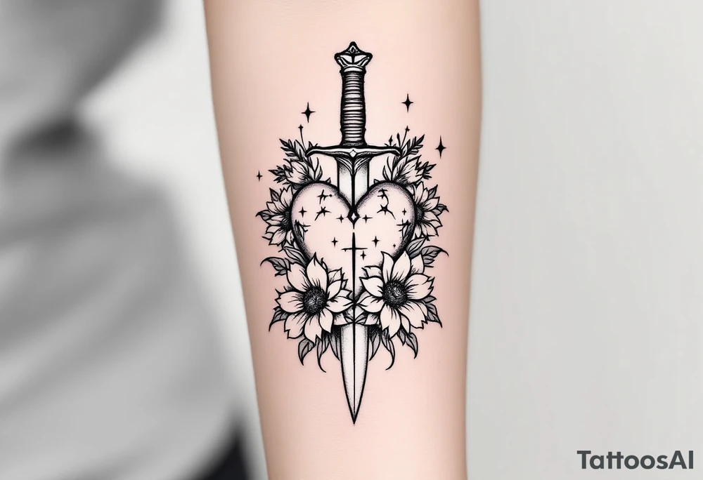 dagger piercing a heart with roses and sunflowers tattoo idea dagger piercing a heart with roses and sunflowers tattoo idea