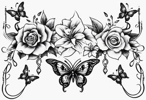 Ankle bracelet tattoo with flowers and butterflies and larger in the centre tattoo idea