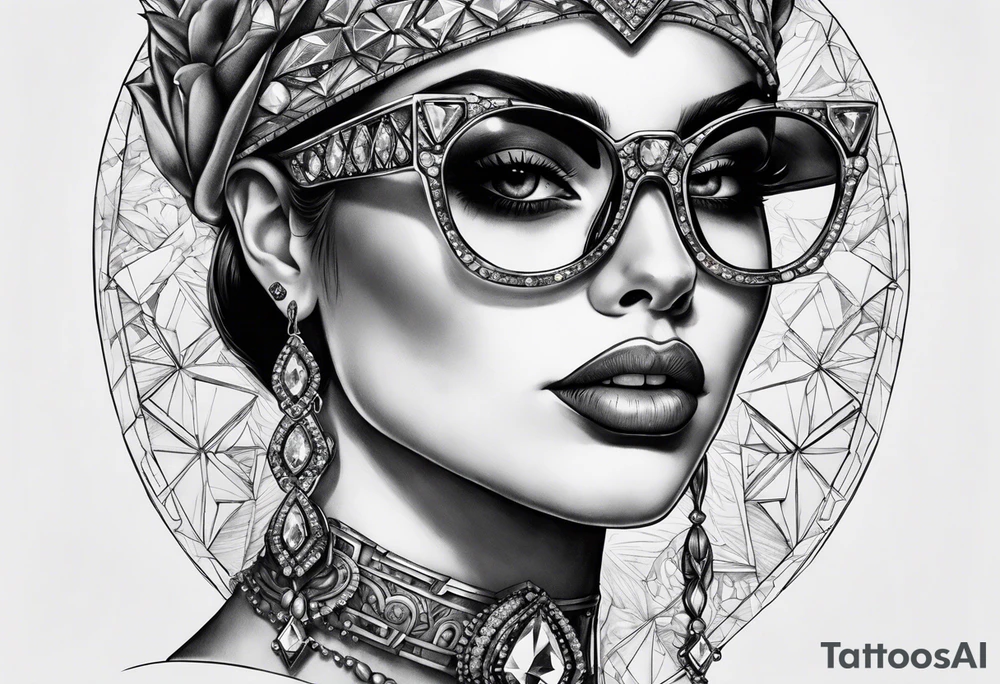Dead Diamond queen wearing glasses add gemstones make her scarier tattoo idea