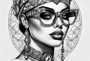 Dead Diamond queen wearing glasses add gemstones make her scarier tattoo idea