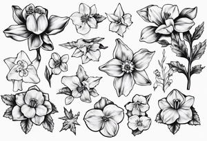 OAKLEE with Narcissus and holly flowers tattoo idea