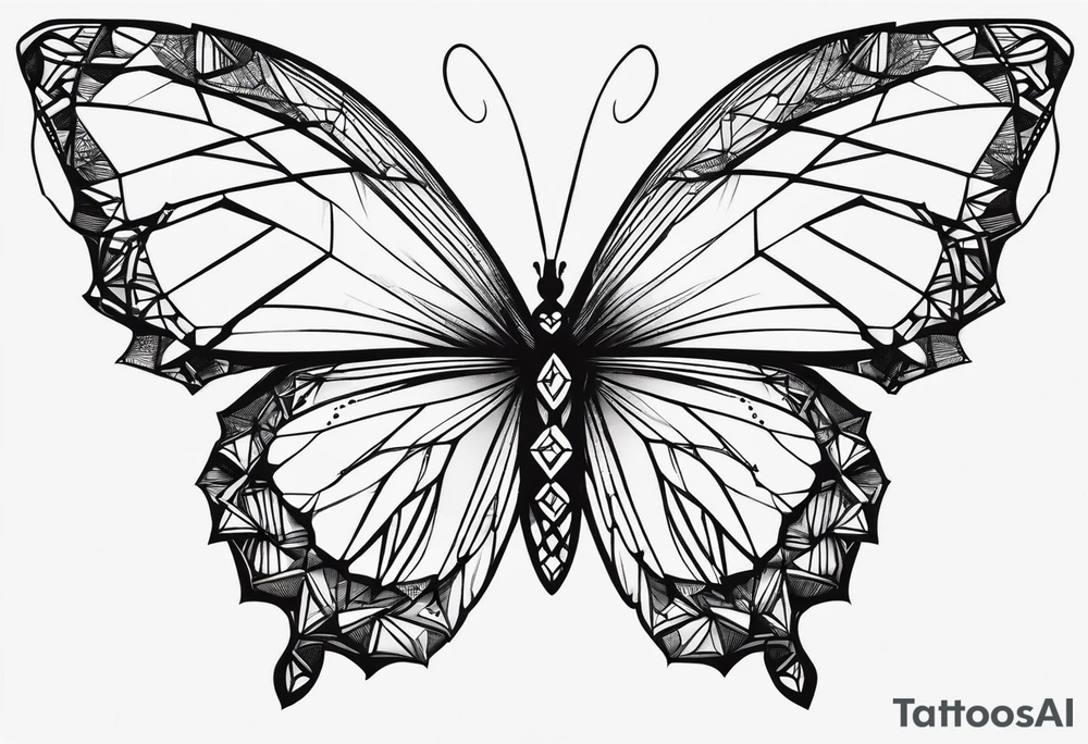 Thin Minimalistic butterfly on the background of indra’s diamond network tattoo idea