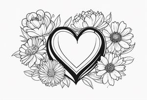 Heart with aster flowers and Cameron as the line to draw the heart and the time 8:34am written in words tattoo idea