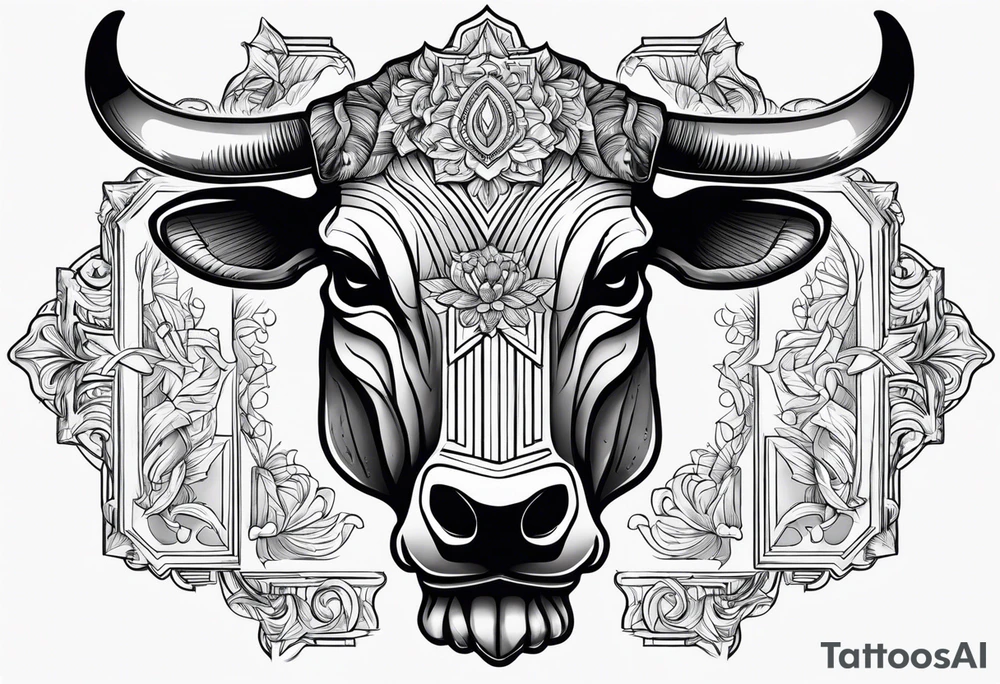 skull of a bull with a line frame, realistic, simple, texas tattoo idea