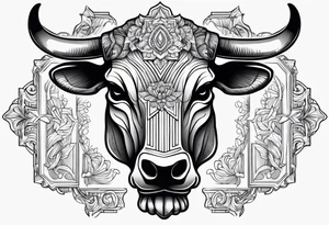 skull of a bull with a line frame, realistic, simple, texas tattoo idea