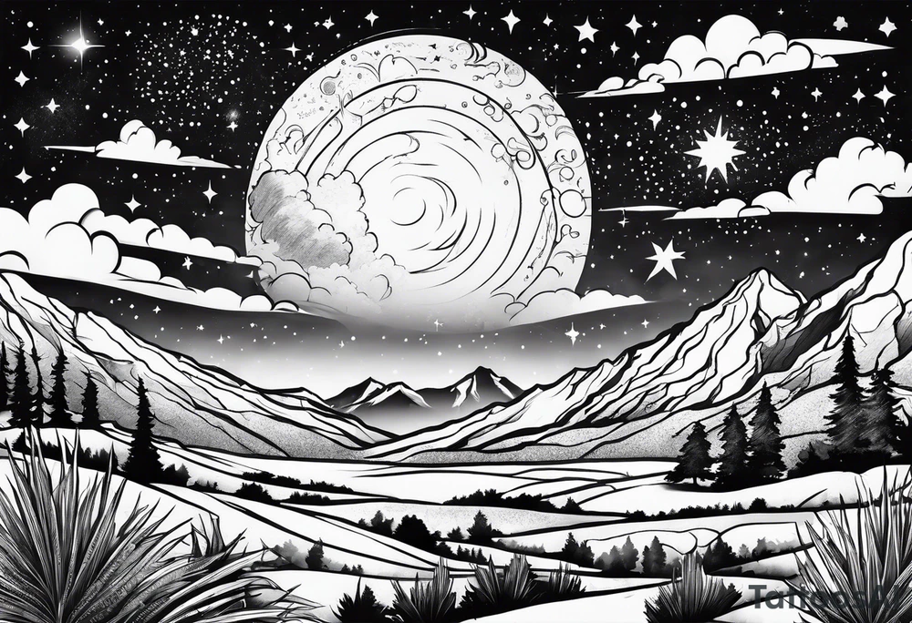 Galaxy sky with Arizona landscape tattoo idea
