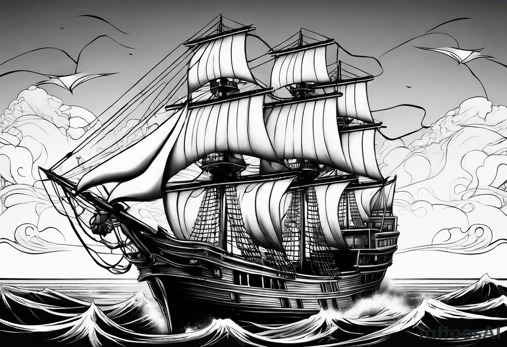 Ghost ship with tattered sails tattoo idea