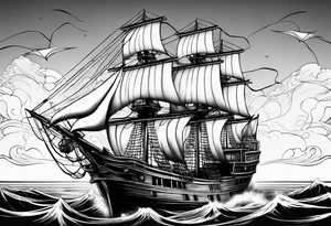 Ghost ship with tattered sails tattoo idea