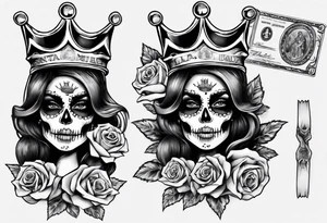 santa la muerta with money and crown
on card tattoo idea