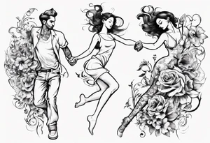 Dancing guy and girl into a flower tattoo idea
