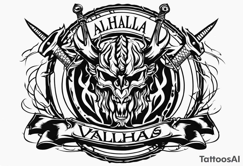 Valhalla flames sword shield barb wire tattoo idea