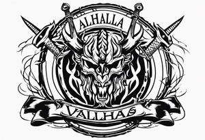 Valhalla flames sword shield barb wire tattoo idea