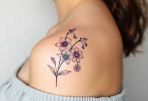 wrist tattoo with cosmos, lily of the valley, and chrysanthemum tattoo idea