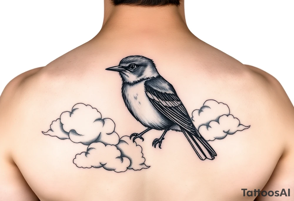 Kentucky bluebird with realistic clouds tattoo idea