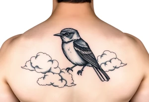 Kentucky bluebird with realistic clouds tattoo idea
