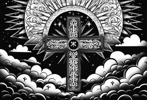 stars, clouds, cross, success, winning tattoo idea