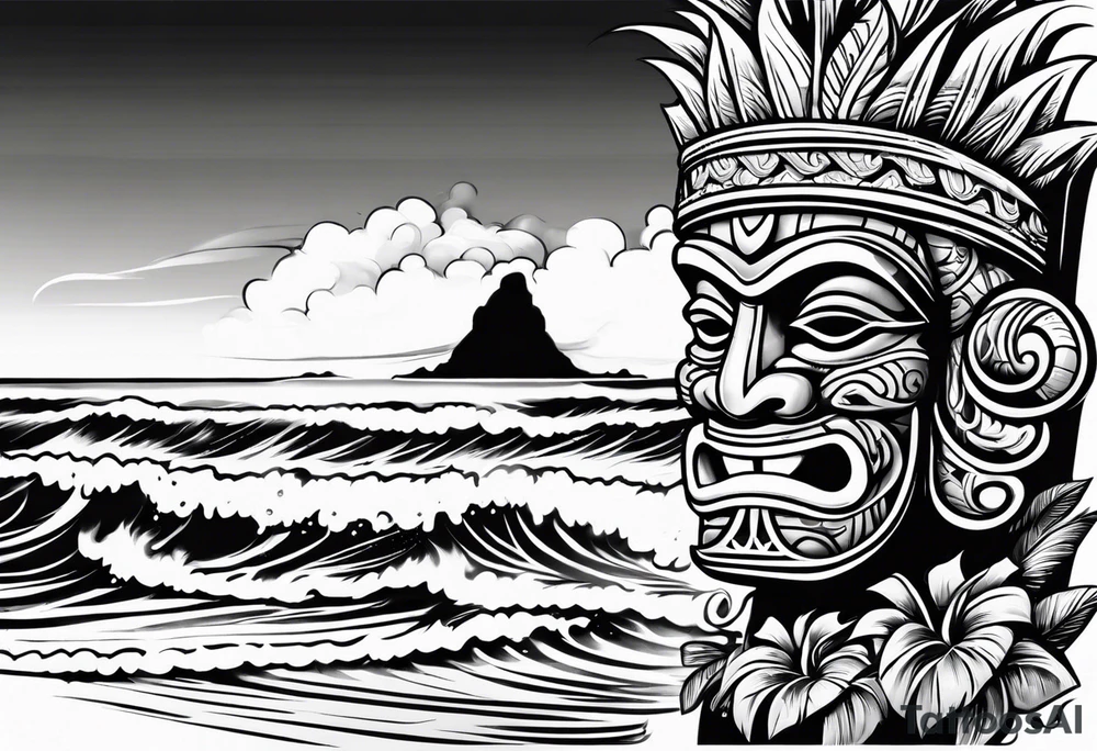 hawaiian tiki with flames tattoo idea