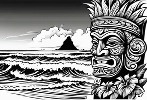 hawaiian tiki with flames tattoo idea