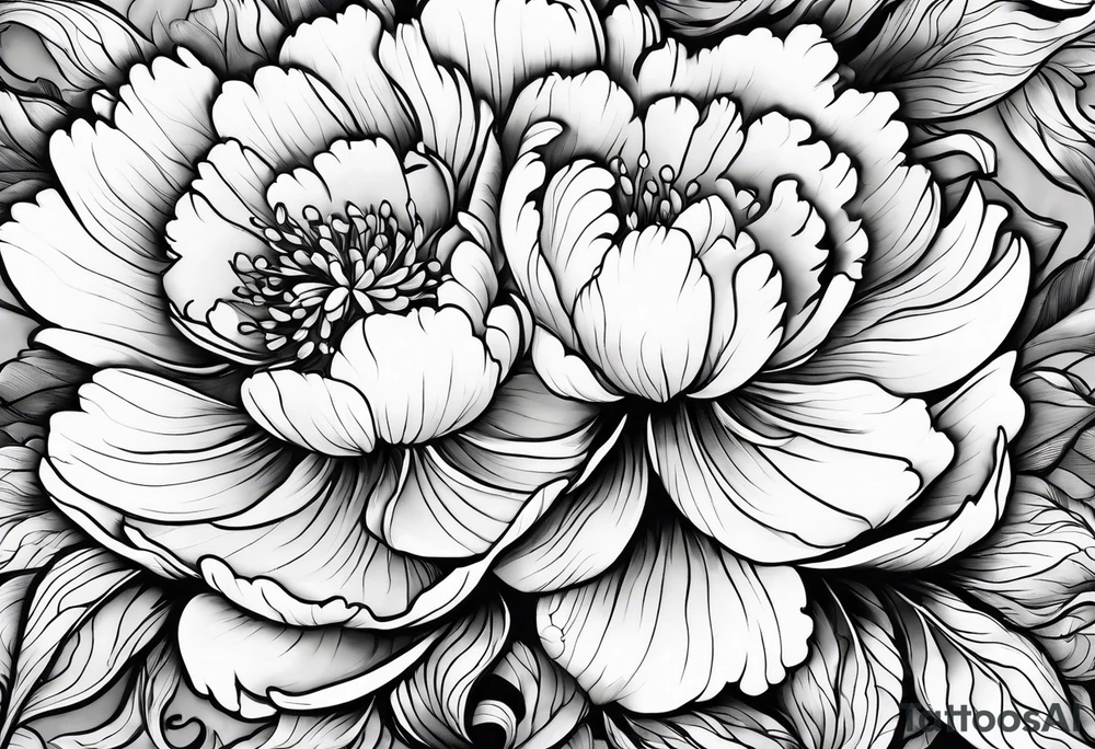 peony flowers in the waves tattoo idea