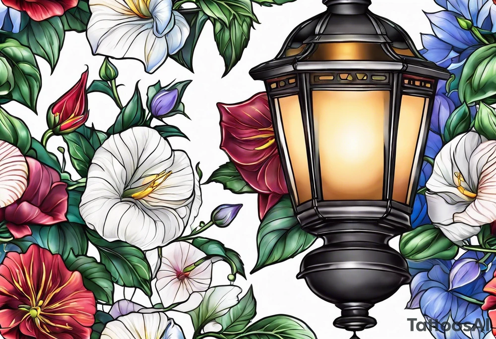 Lantern with Morning Glories tattoo idea
