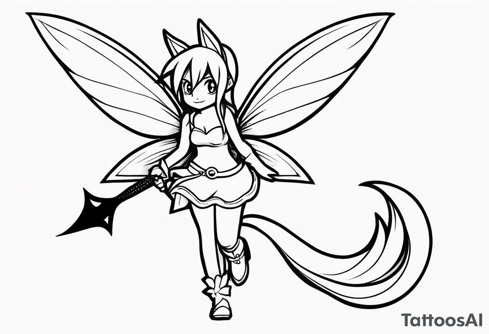 A fairy with a tail inspired by the logo of the show called Fairy Tail in a tattoo design sketch tattoo idea